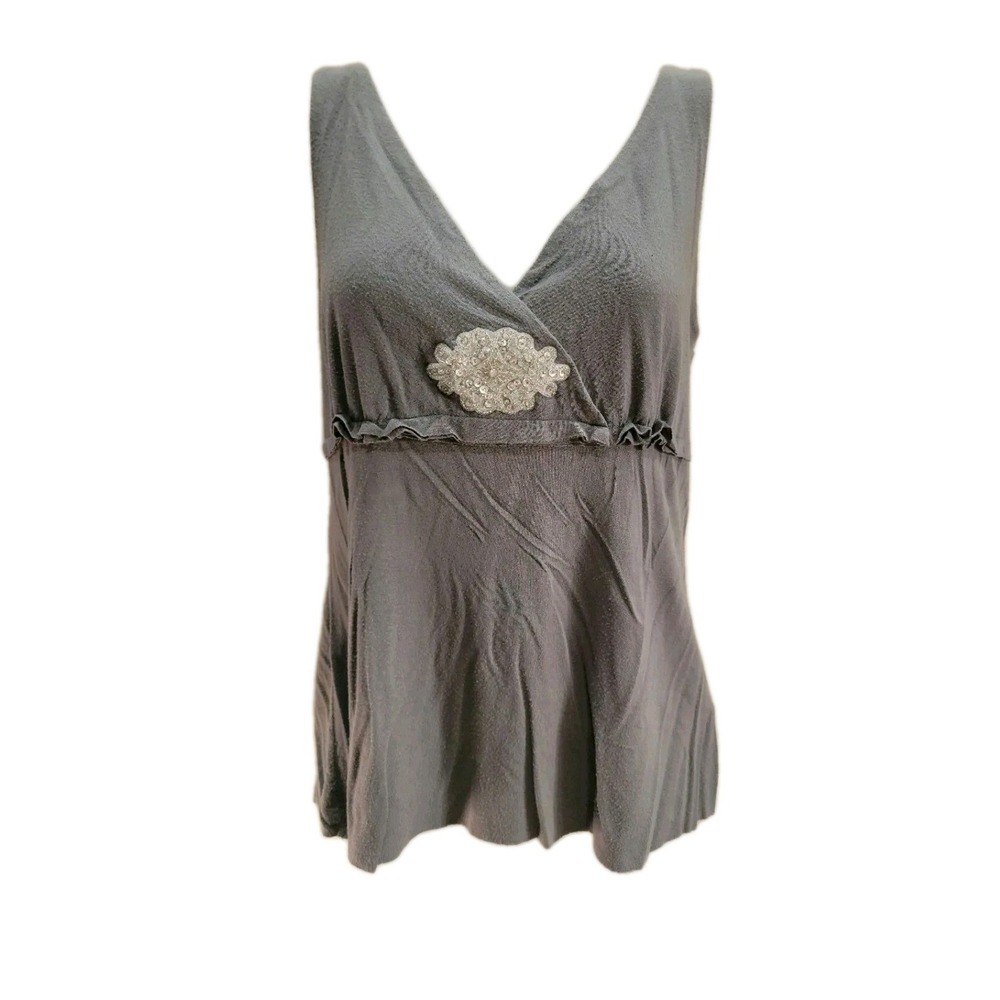 Y2K Metro 7 Gray Embellished Faux Wrap Stretch Tank Top Women's Small